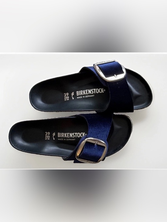 Birkenstock Shoes - Birkenstock Women’s Arizona Velvet Sandals in Navy with Silver Buckle Size 39